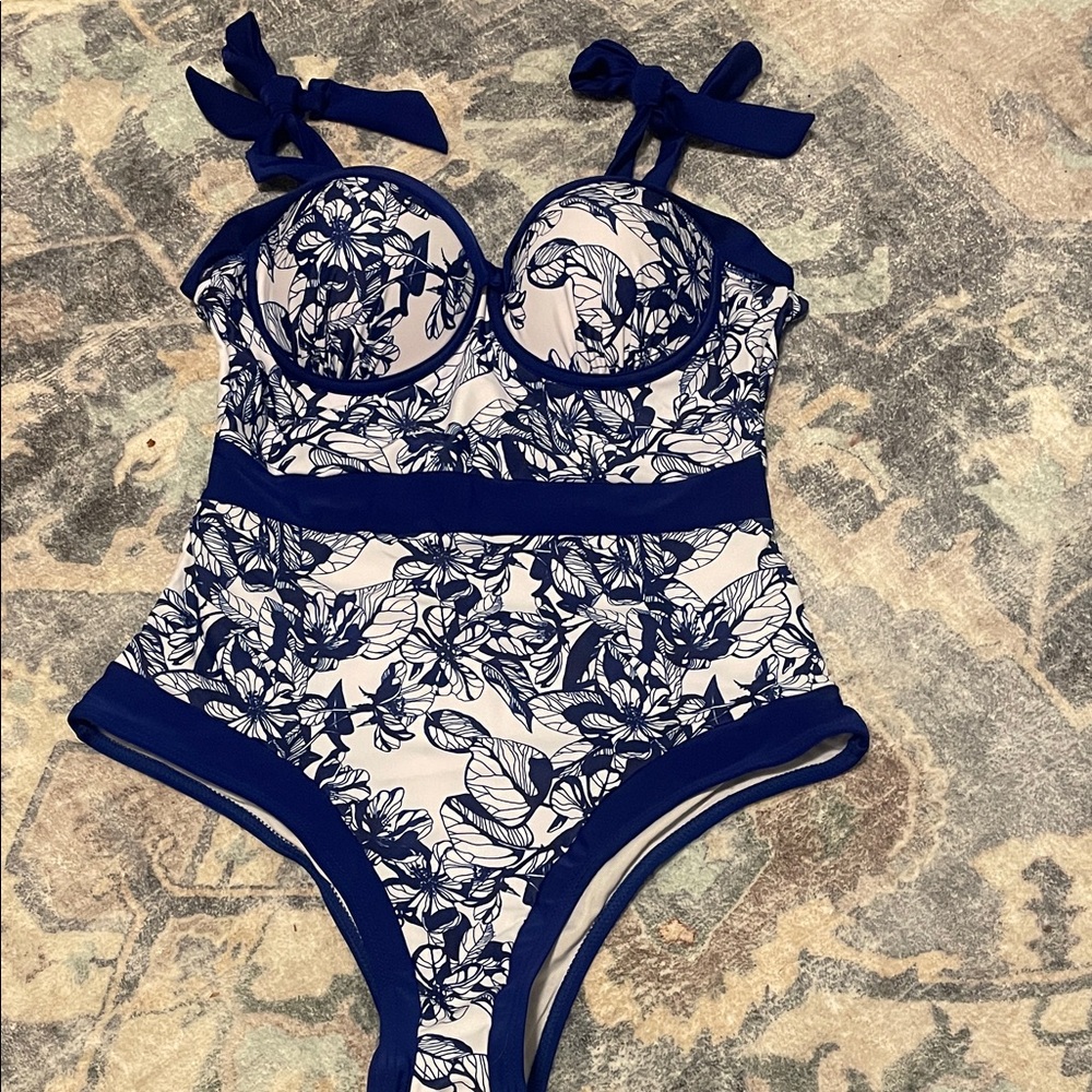 Amazon Women's Blue and White‎ Floral One Piece Swimsuit